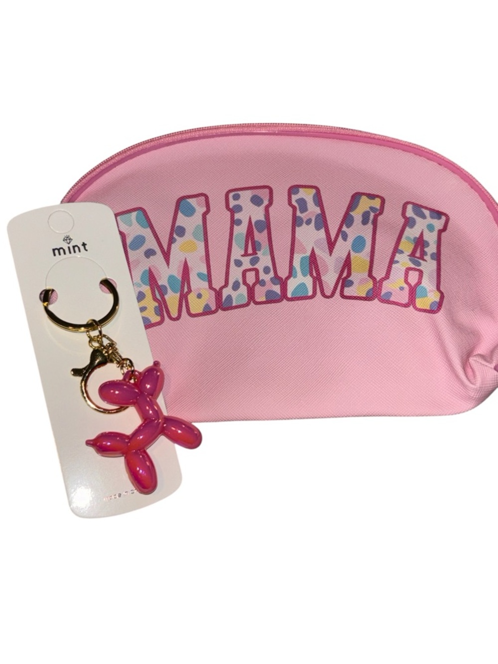 Mama Pink Cosmetic Bag Balloon Dog Keychain Gift Set Makeup Pouch NWT